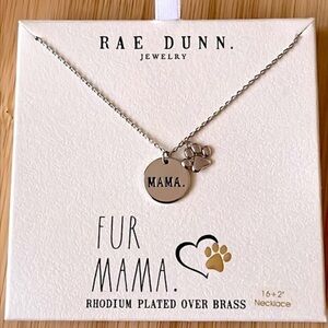 Brand New Rae Dunn Fur Mama Rhodium Plated Over Brass Necklace Dog Cat Lover Paw
